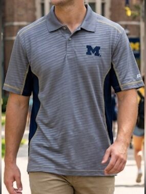NWT Russell U of M Polo College Athletic Golf Gray Navy Polo Shirt Large 42-44
